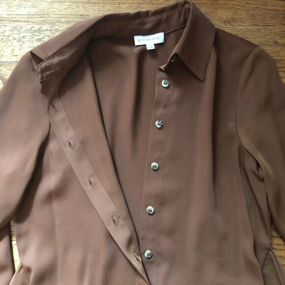 Brown satin half-button dress - Picture 3 of 3